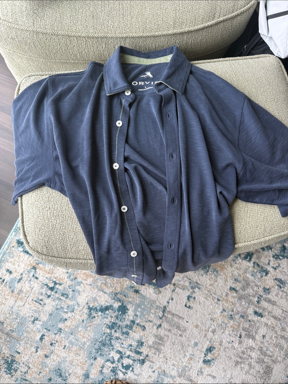 Men's Navy Short-Sleeve Button-Up Polo Orvis L